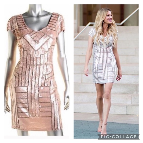 Adrianna Papell fully sequins short sleeves cocktail dress